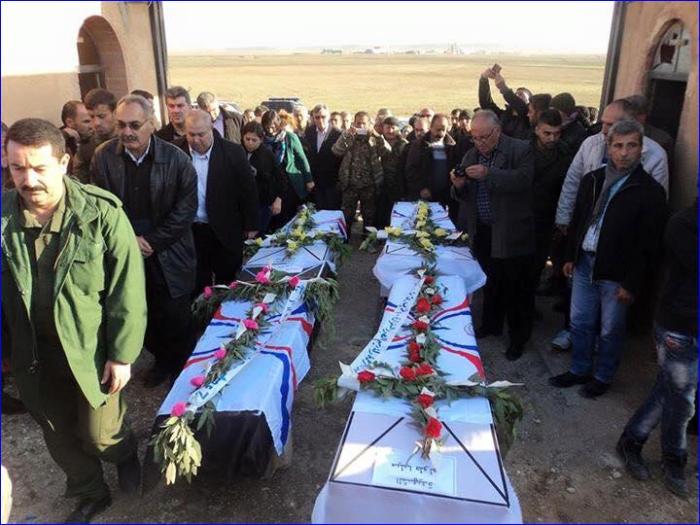 FUNERAL FOR THE 4 ASSYRIANS KILLED BY THE ISIS TRIPLE SUICIDE BOMBING IN TEL TAMAR, SYRIA. (AINA)